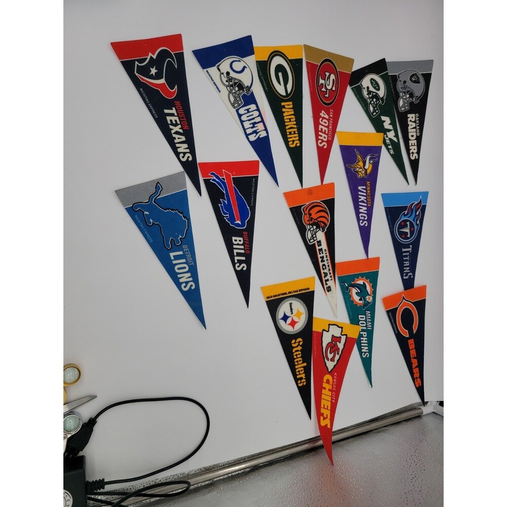 Vintage Lot Of 15 9in x 4in Mini NFL Football Pennants Some Old Team Logos Names